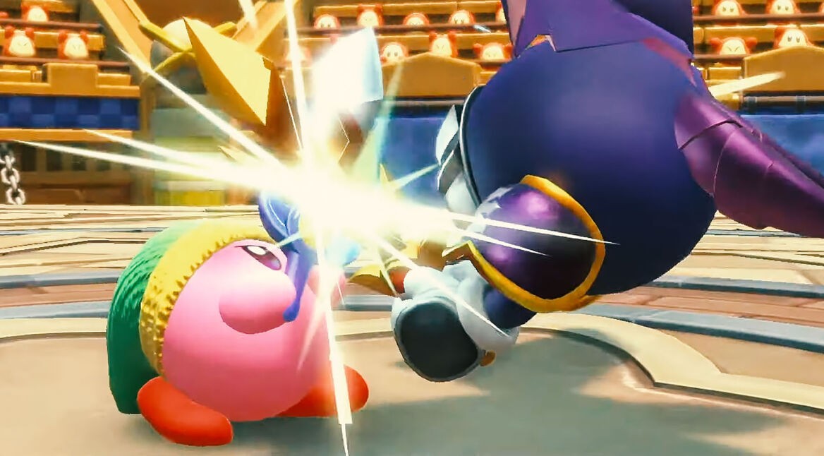 Kirby kämpft gegen Meta-Knight in Kirby und das vergessene Land