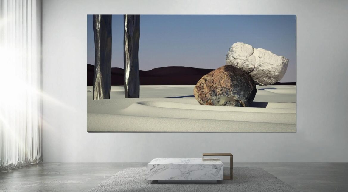 Samsung-TV "The Wall" hängt an der Wand.