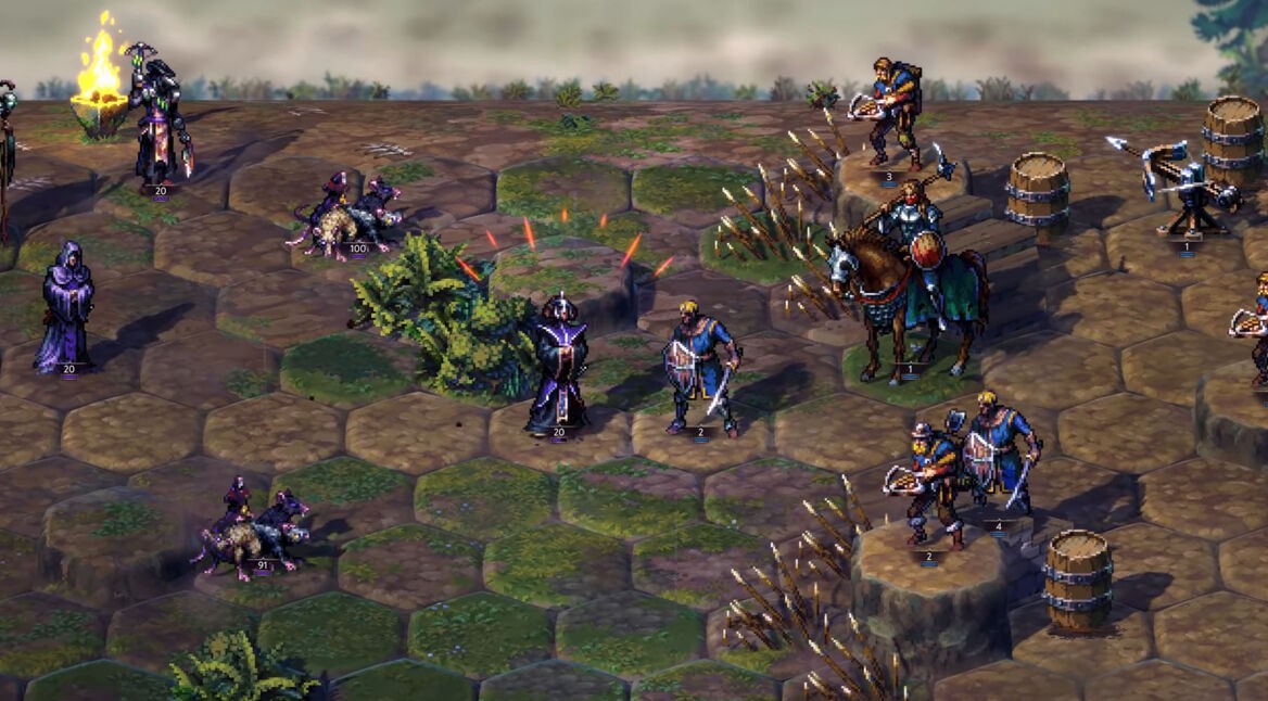 Ein Magier kämpft gegen einen Schwertkämpfer in Songs of Conquest