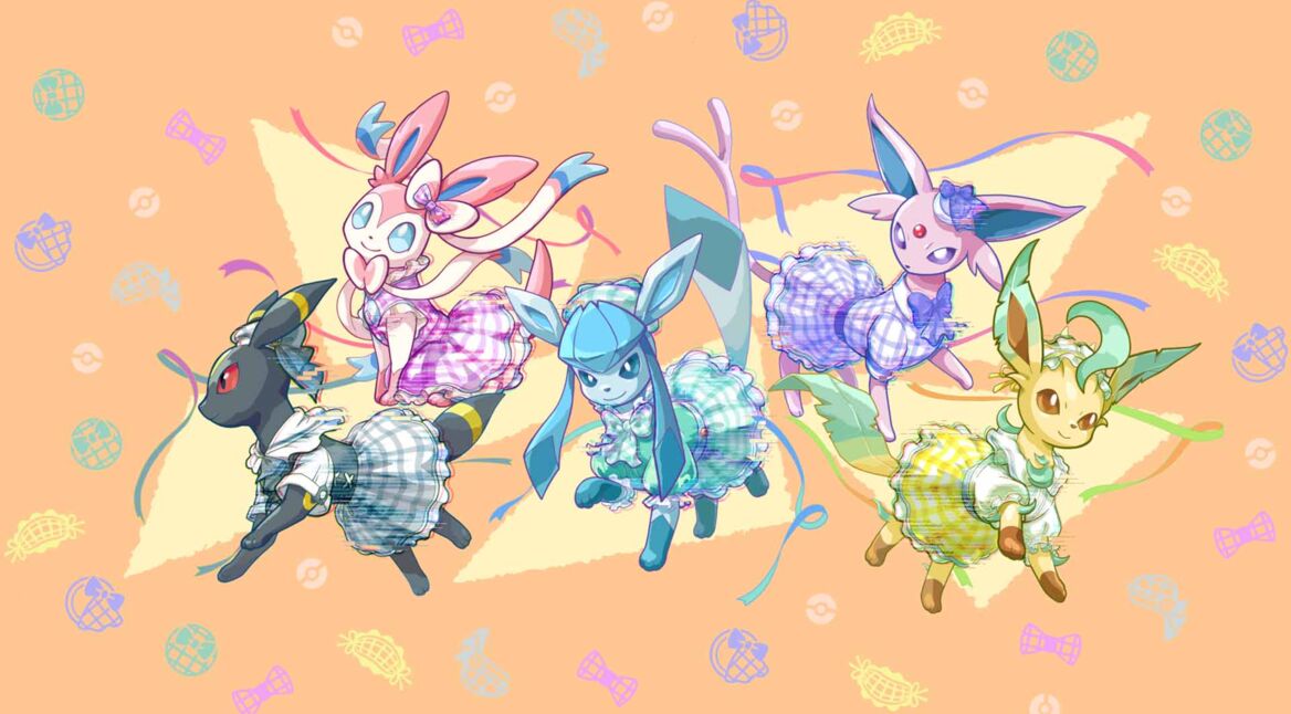 Holowear aus Pokémon Unite für die Evoli-Entwicklungen Nachtara, Psiana, Folipurba, Glaziola und Feelinara