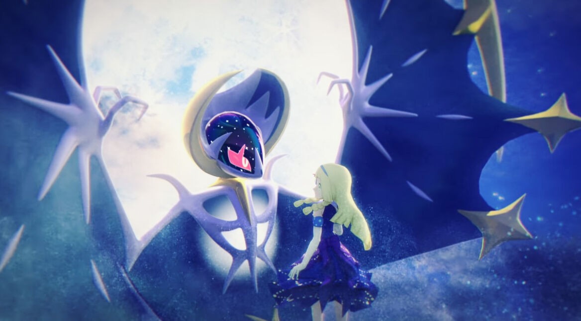 Lunala mit ihrer Trainerin in Pokémon Masters
