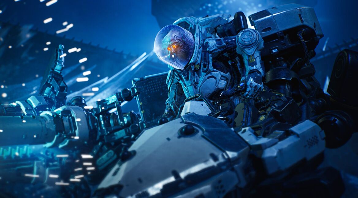 Mr. Freeze in dem Computerspiel Gotham Knights sitzt auf einer Maschine