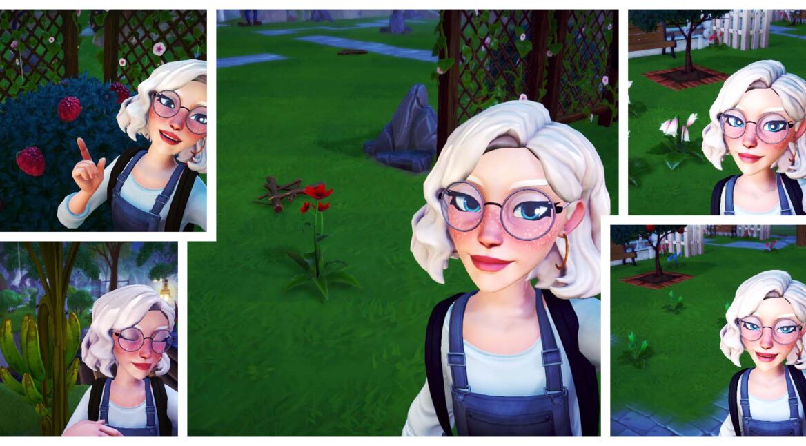 Die Protagonistin aus Disney's Dreamlight Valley in einer Bildercollage mit einem Rotknöpfchen im Hintergrund