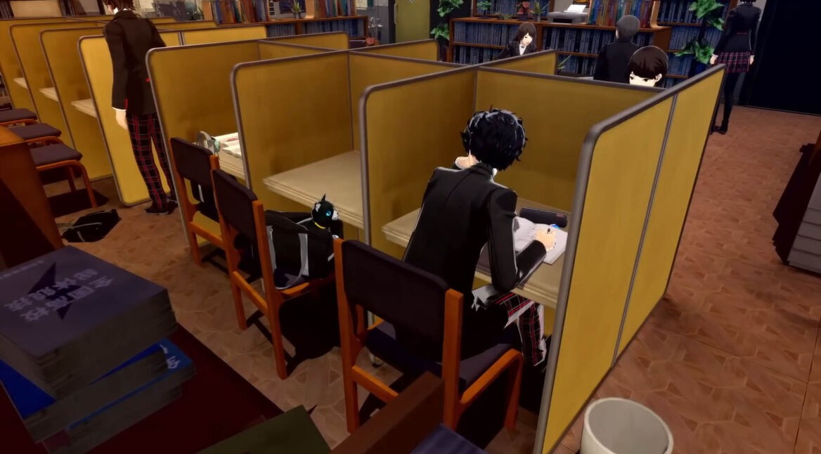 Ein Schüler bearbeitet eine Arbeit in Persona 5 Royal