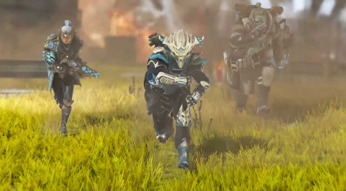 Helden und Heldinnen laufen auf einer Wiese