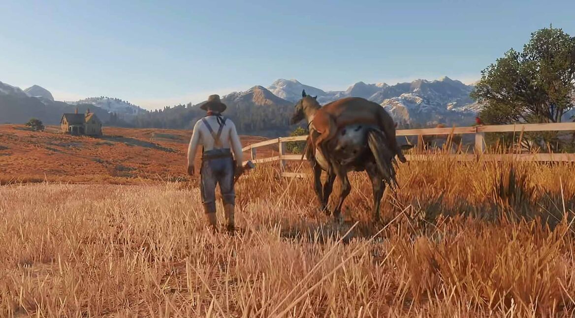 Der Protagonist und sein Pferd in Red Dead Redemption 2