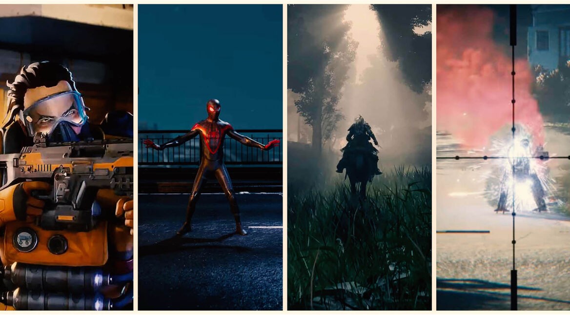 Ausschnitte aus Apex Legends, Spider-Man: Miles Morales, Elden Ring und Generation Zero in einer Collage
