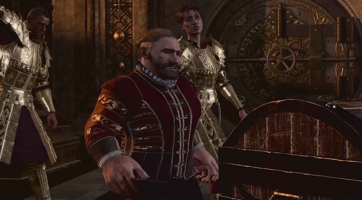 Ein Händler und zwei Wachen in Baldur's Gate 3