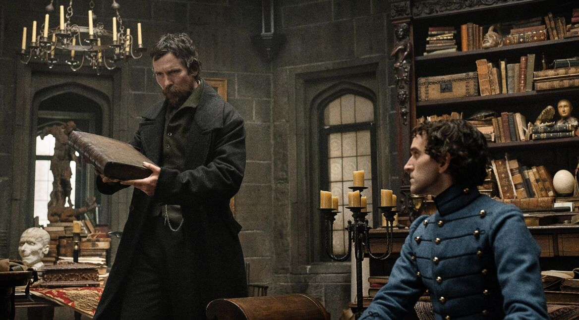 Zwei Männer in einer altmodischen Bibliothek