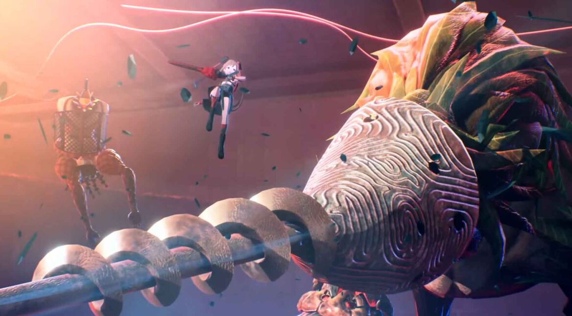 Screenshot aus dem Spiel Scarlett Nexus – die Protagonistin kämpft gegen ein riesiges Wesen