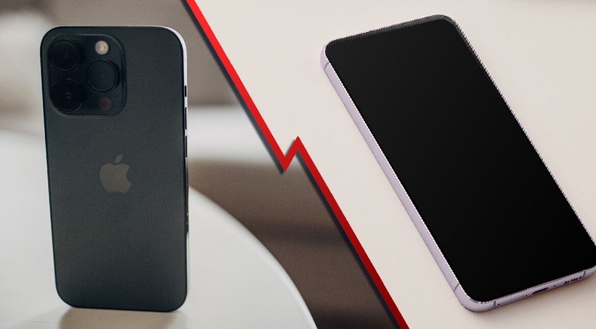 Ein Samsung und ein iPhone im Spltiscreen nebeneinander