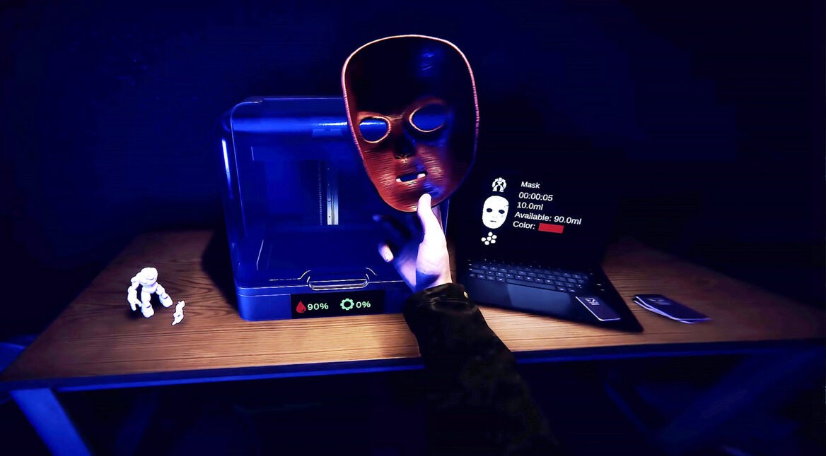 Eine Mutantenmaske auf dem 3D-Drucker in Sons of the Forest