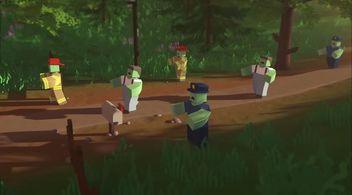 Zombies laufen auf einem Weg in Unturned