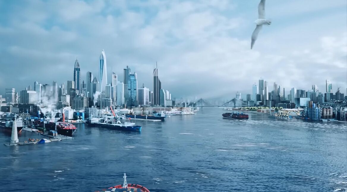 Eine Stadt, durch die ein Fluss läuft in Cities: Skylines II