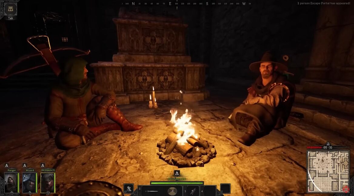 Zwei Charaktere sitzen am Lagerfeld im Spiel Dark and Darker