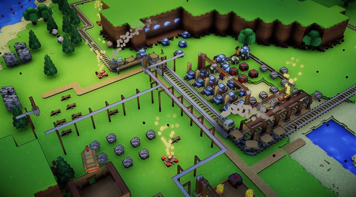 Eine Insel in Kubifaktorium mit Lager und Eisenbahn