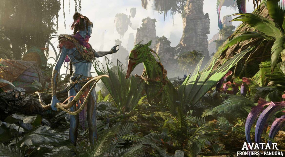 Na'vi streichelt Tier auf Pandora