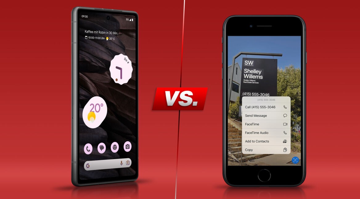 Pixel 7a und iPhone SE (2022) gegenübergestellt