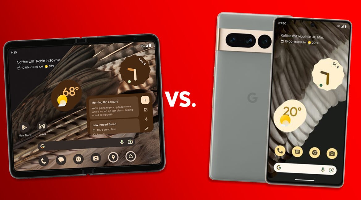 Pixel Fold und Pixel 7 Pro gegenübergestellt