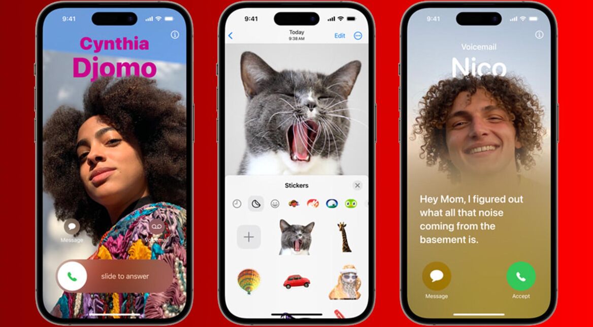 Das iPhone 15 vor rotem Hintergrund