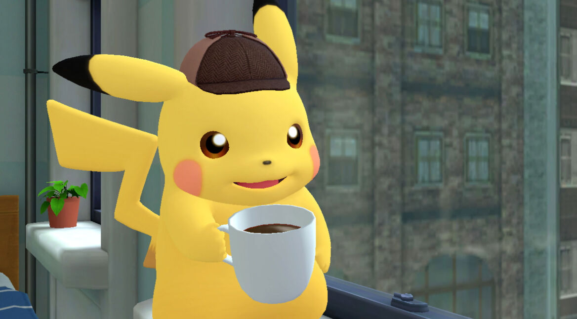 meisterdetektiv pikachu trinkt kaffee
