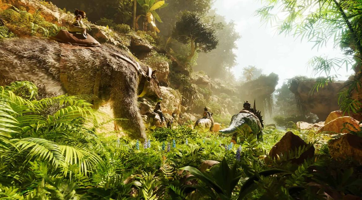 Spielende streifen in Ark: Survival Ascended durch die Natur