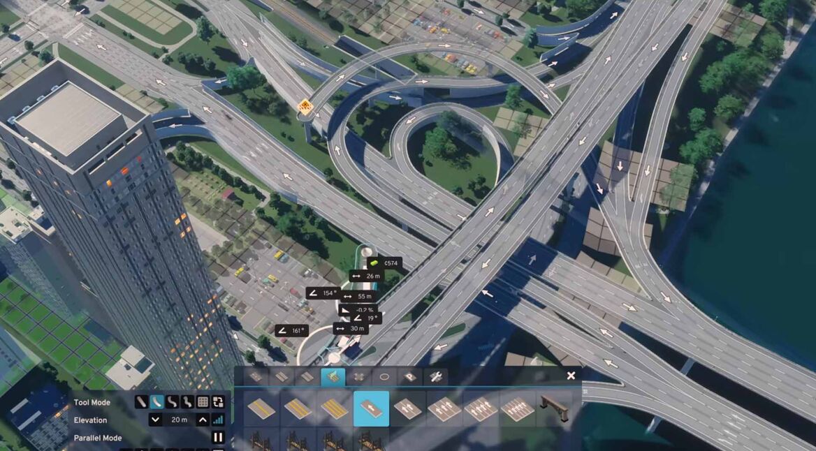 Ein riesiges Straßenkreuz in Cities Skylines 2