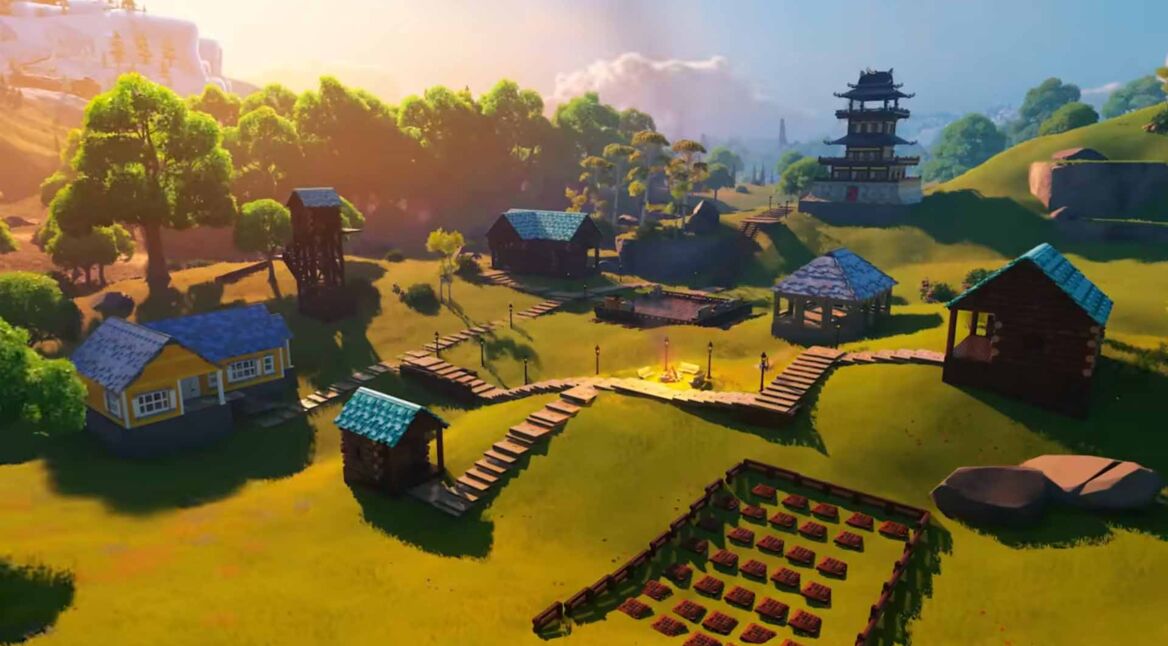 Ein ausgebautes Dorf einer hohen Stufe in LEGO Fortnite