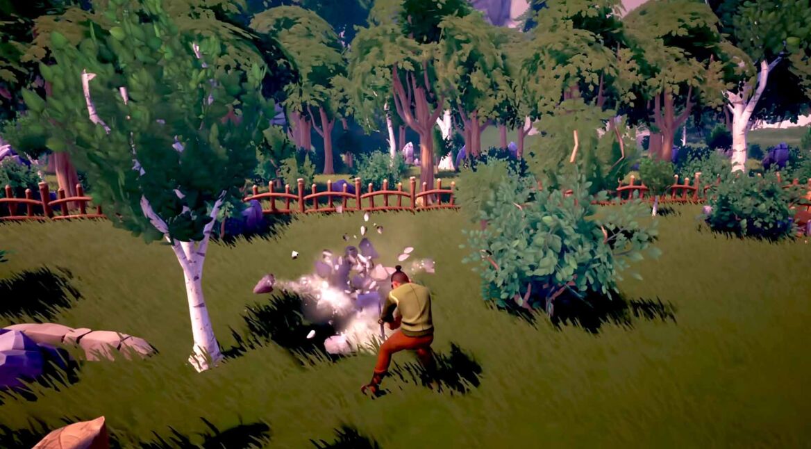 Ein:e Spieler:in baut Ressourcen in Palia ab