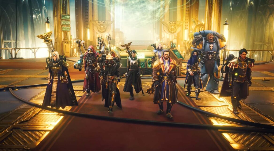 Die Begleiter stehen in einem großen Raum auf dem Flaggschiff der oder des Spielenden