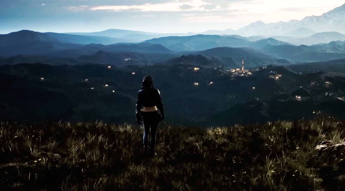 Eine Spieler:in steht auf einem Hügel in Once Human