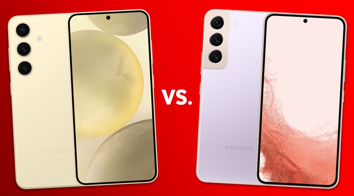 Das Galaxy S24 auf der linken Seite und das Galaxy S22 auf der rechten Seite