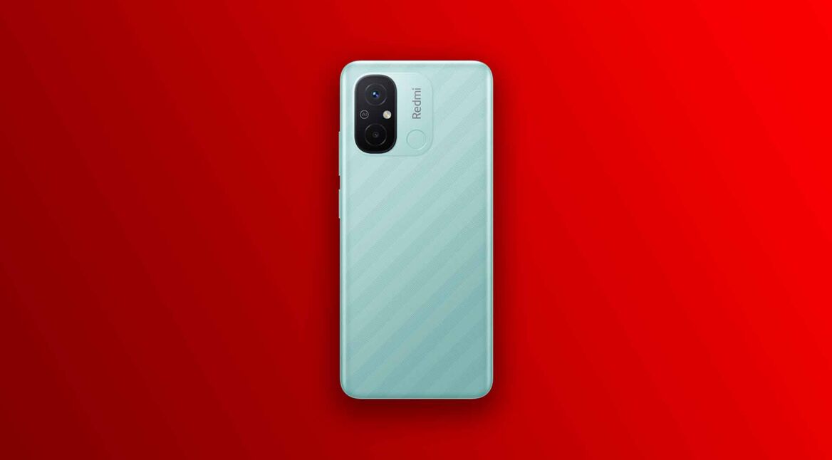 Das Redmi 12C vor rotem Hintergrund