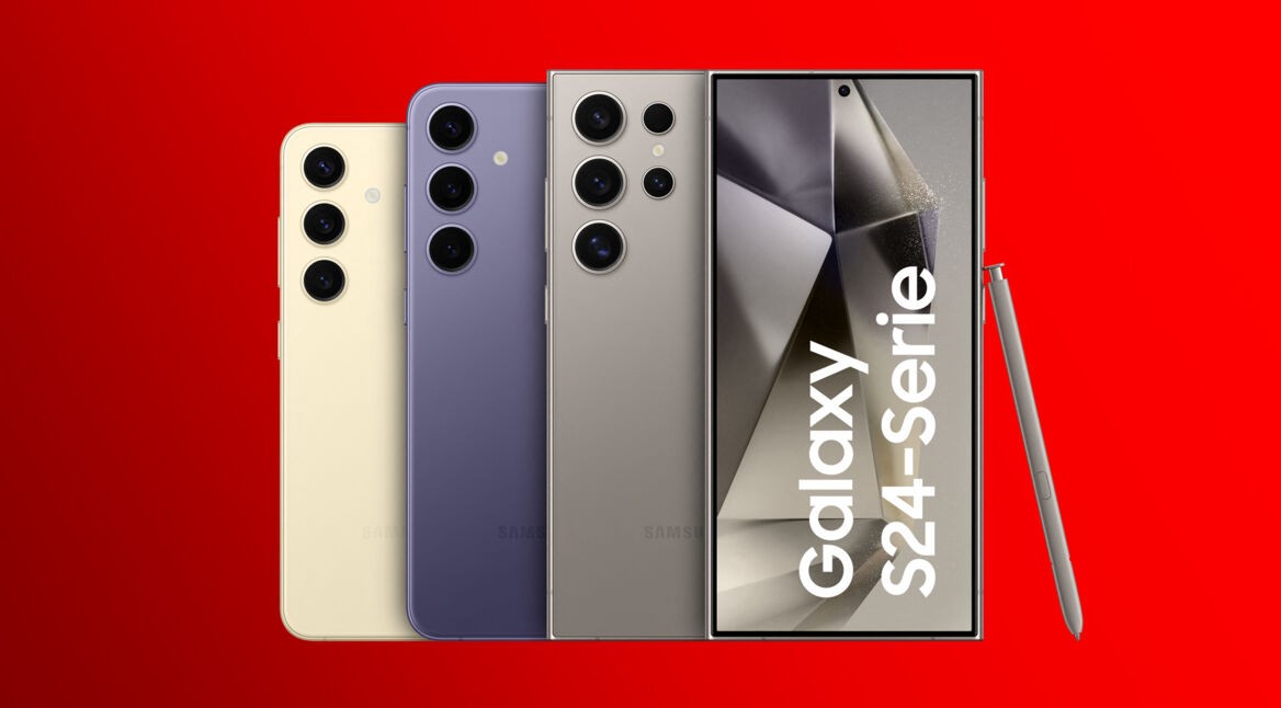 Das S24, S24+ und S24 Ultra nebeneinander im Größenvergleich.