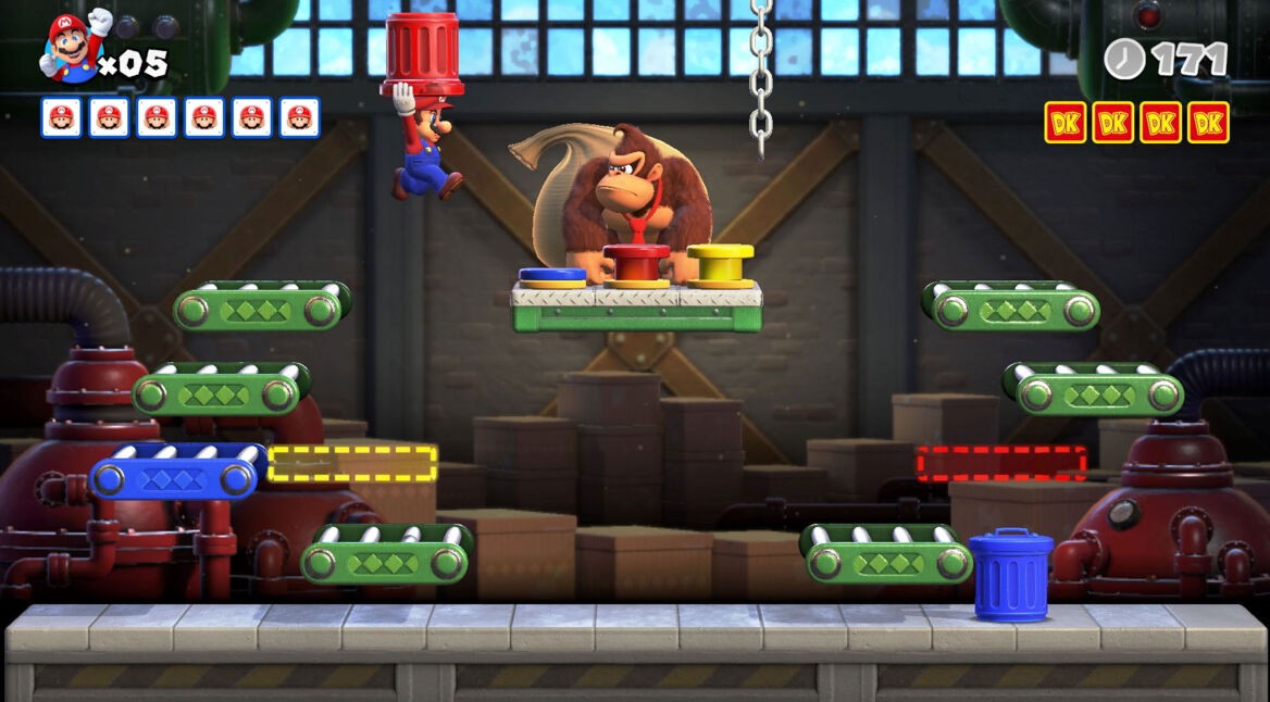 mario kämpft gegen donkey kong in mario vs donkey kong remake