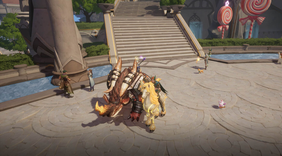 Zwei Spieler:innen auf ihren Reittieren in Tarisland