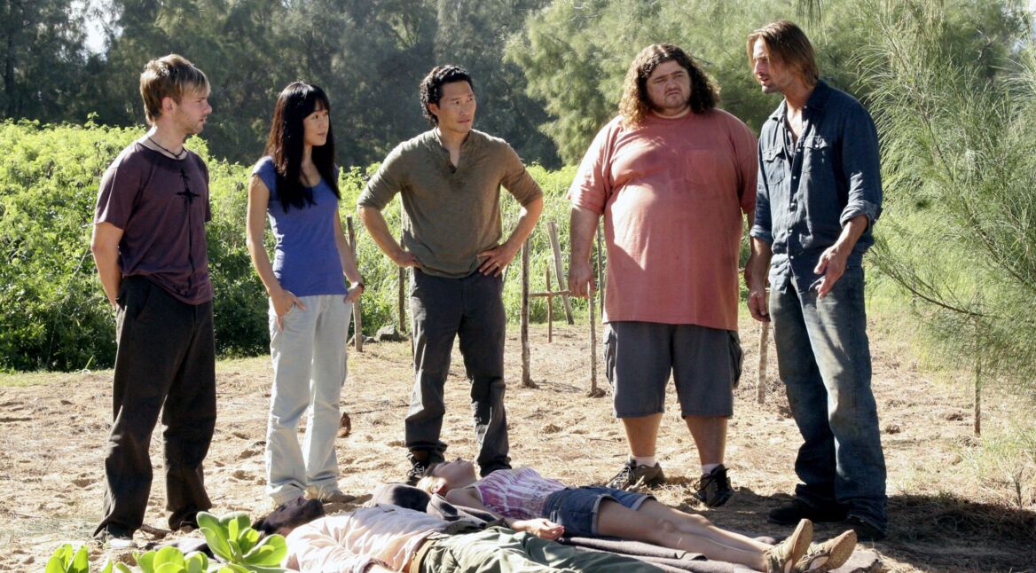 Dominic Monaghan, Yunjin Kim, Daniel Dae Kim, Jorge Garcia und Josh Holloway in "Lost"