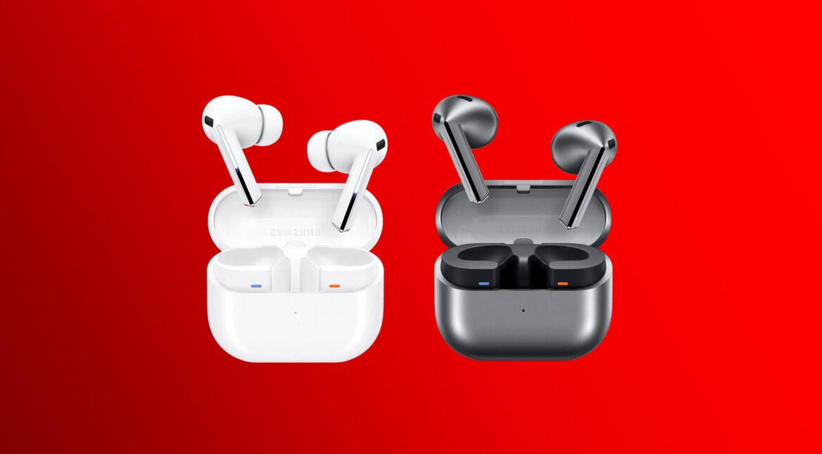 Auf der linken Seite kommen die weißen Buds3 Pro aus dem Ladecase hervor, auf der rechten seite die Buds3 in Silber aus dem Ladecase hervor.