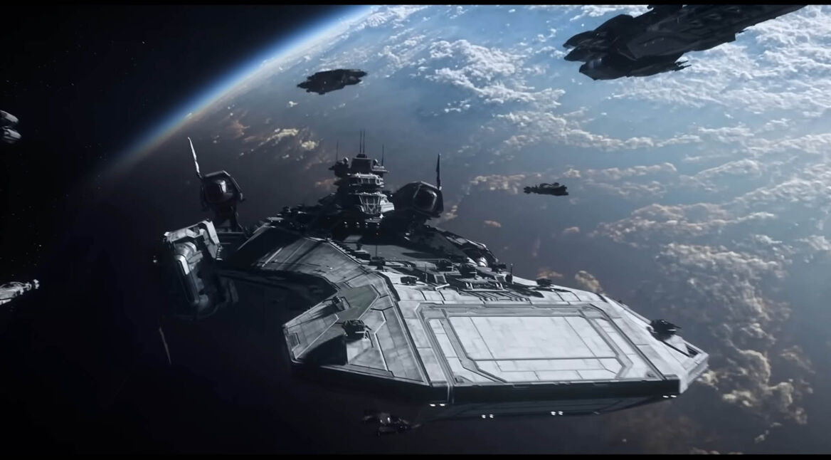 Ein riesiges Raumschiff im Weltraum von Star Citizen