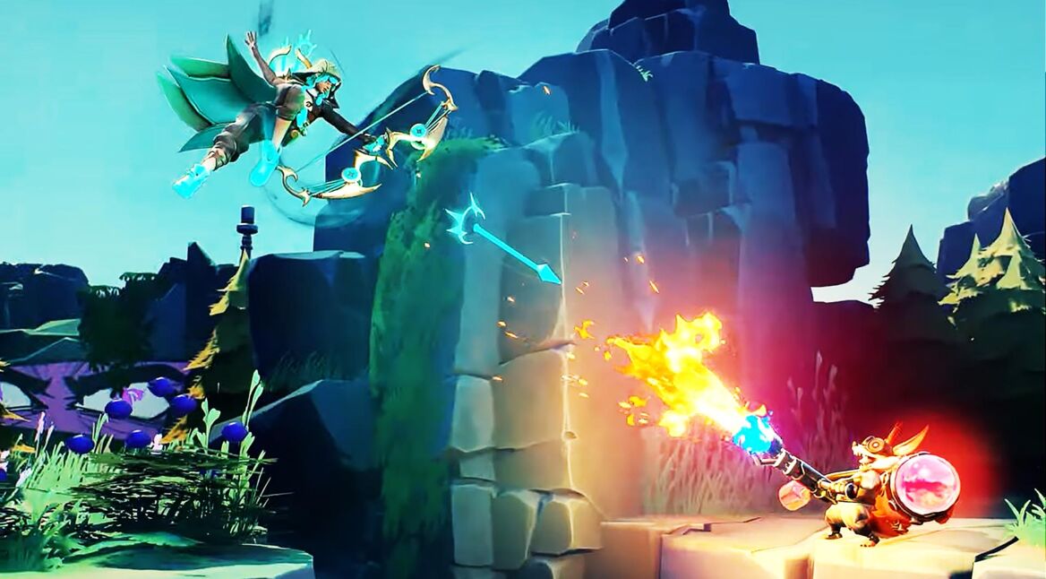 Zwei Charaktere aus „SUPERVIVE“ kämpfen gegeneinander.