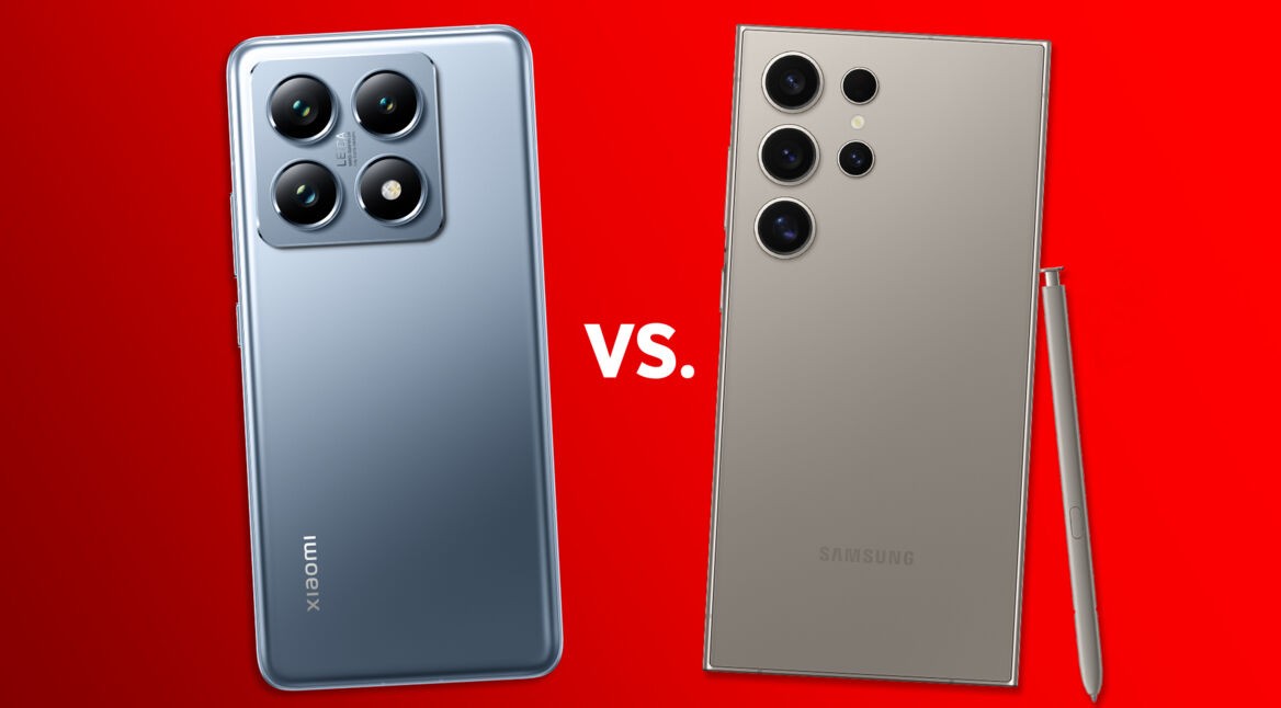 Die Rückseite des Xiaomi 14T Pro und Galaxy S24 Ultra werden gezeigt