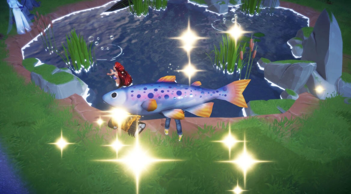 Eine Regenbogenforelle im Spiel Disney Dreamlight Valley
