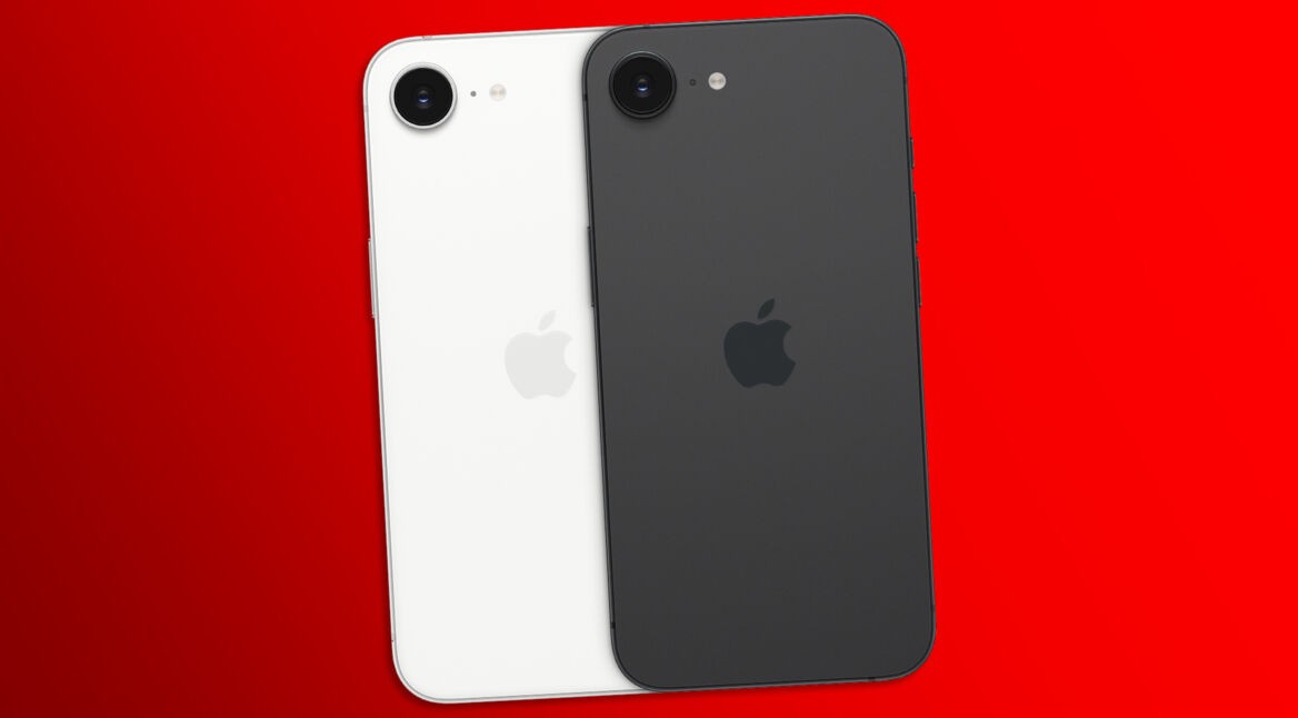 Das iPhone 16e von hinten in den Farben Weiß und Schwarz