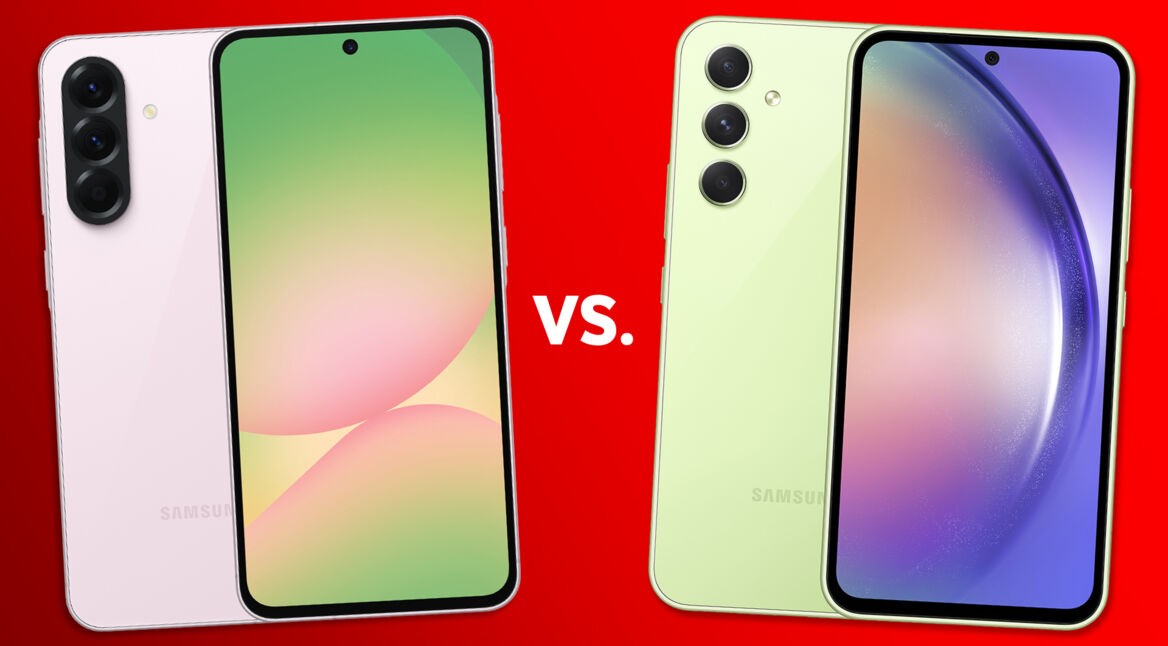 Das Galaxy A56 und das Galaxy A54 sind gegenübergestellt.