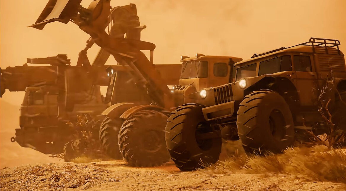 Einige Fahrzeuge nebeneinander in „RoadCraft“.