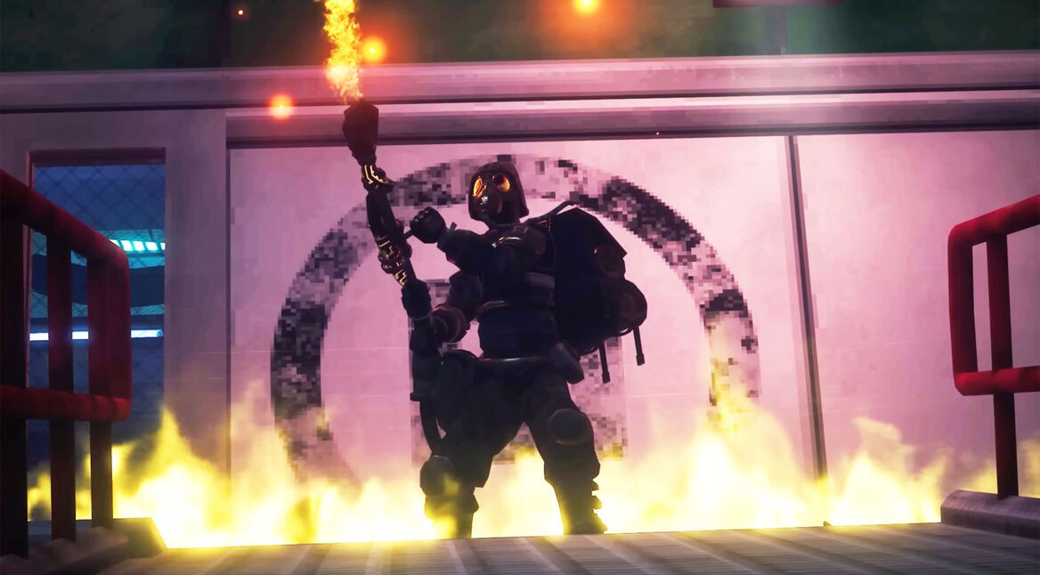 Ein:e Spieler:in mit einem Flammenwerfer in „Abiotic Factor“.
