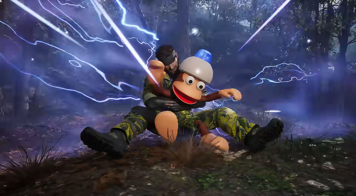 Snake kämpft gegen einen Donneraffen in „Metal Gear Solid Delta: Snake Eater“.