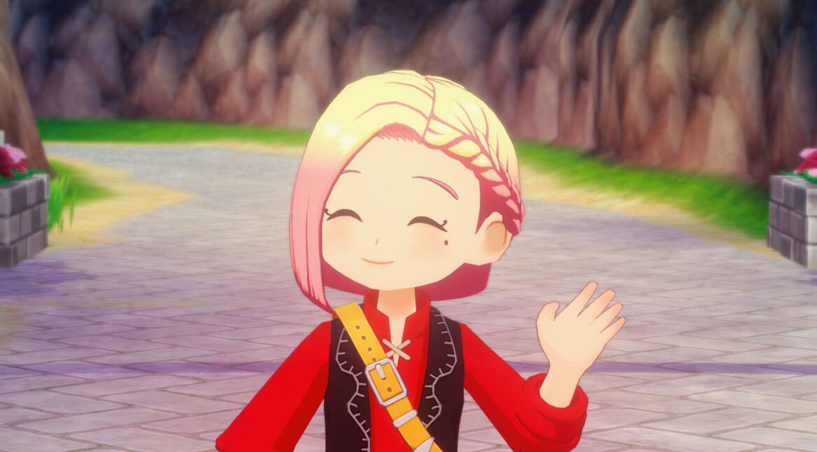 Die Protagonistin winkt in „Story of Seasons: Grand Bazaar“.