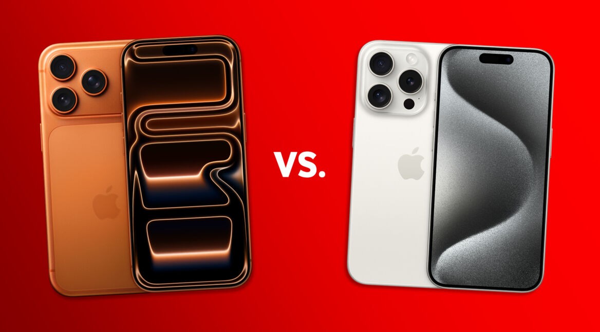 iPhone 17 Pro und iPhone 15 Pro sind nebeneinander aufgestellt.