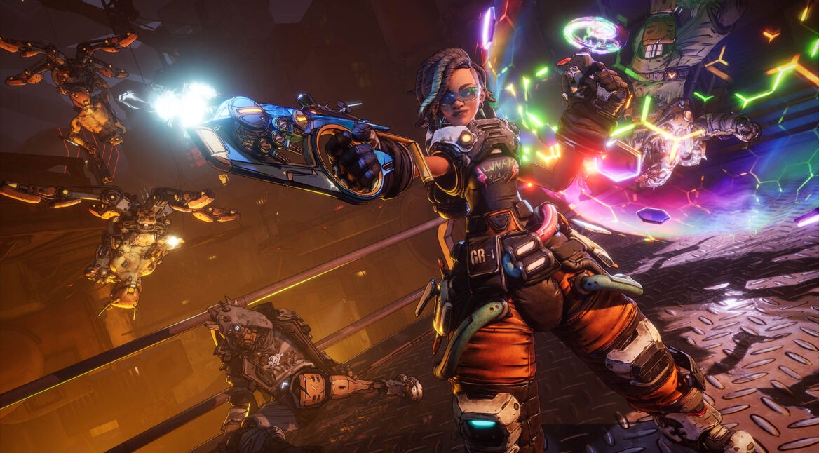 Screenshot der Kammerjägerin Harlowe aus „Borderlands 4“.
